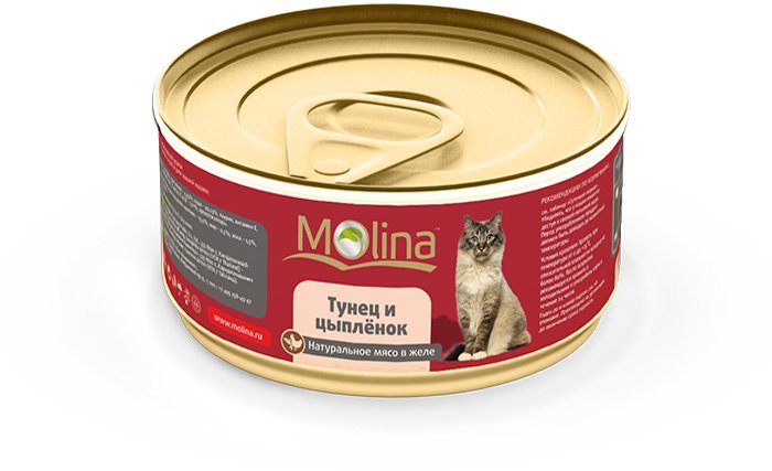 Молина 100 г консервы для кошек тунец и цыпленок в желе (банка) от зоомагазина Дино Зоо
