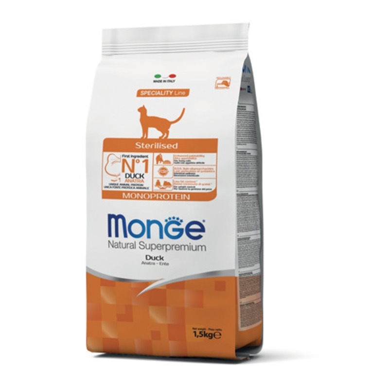 Monoprotein Sterilised корм для стерилизованных кошек, с уткой, Monge от зоомагазина Дино Зоо