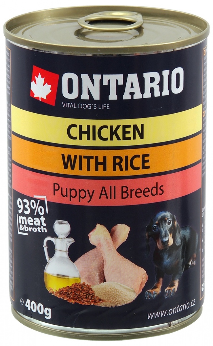 Ontario Консервы для щенков с курицей, рисом и льняным маслом 400г от зоомагазина Дино Зоо