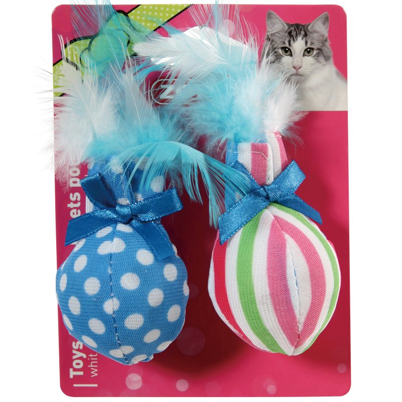 Игрушка мягкие мячики с пером и мятой для кошек, 2 шт., голубые Золюкс 1см x 9см x 9см