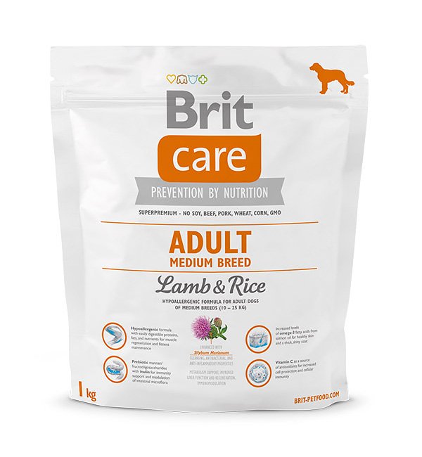 Care Adult Medium Breed корм для собак средних пород (10 - 25 кг), с ягненком и рисом, Brit