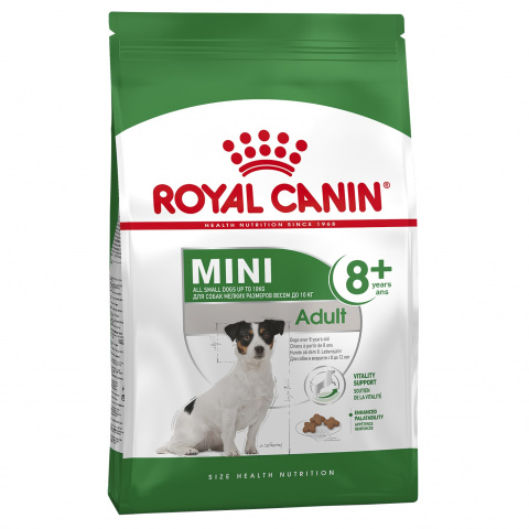 Mini Adult 8+ корм для малых собак с 8 лет до 12 лет, Royal Canin
