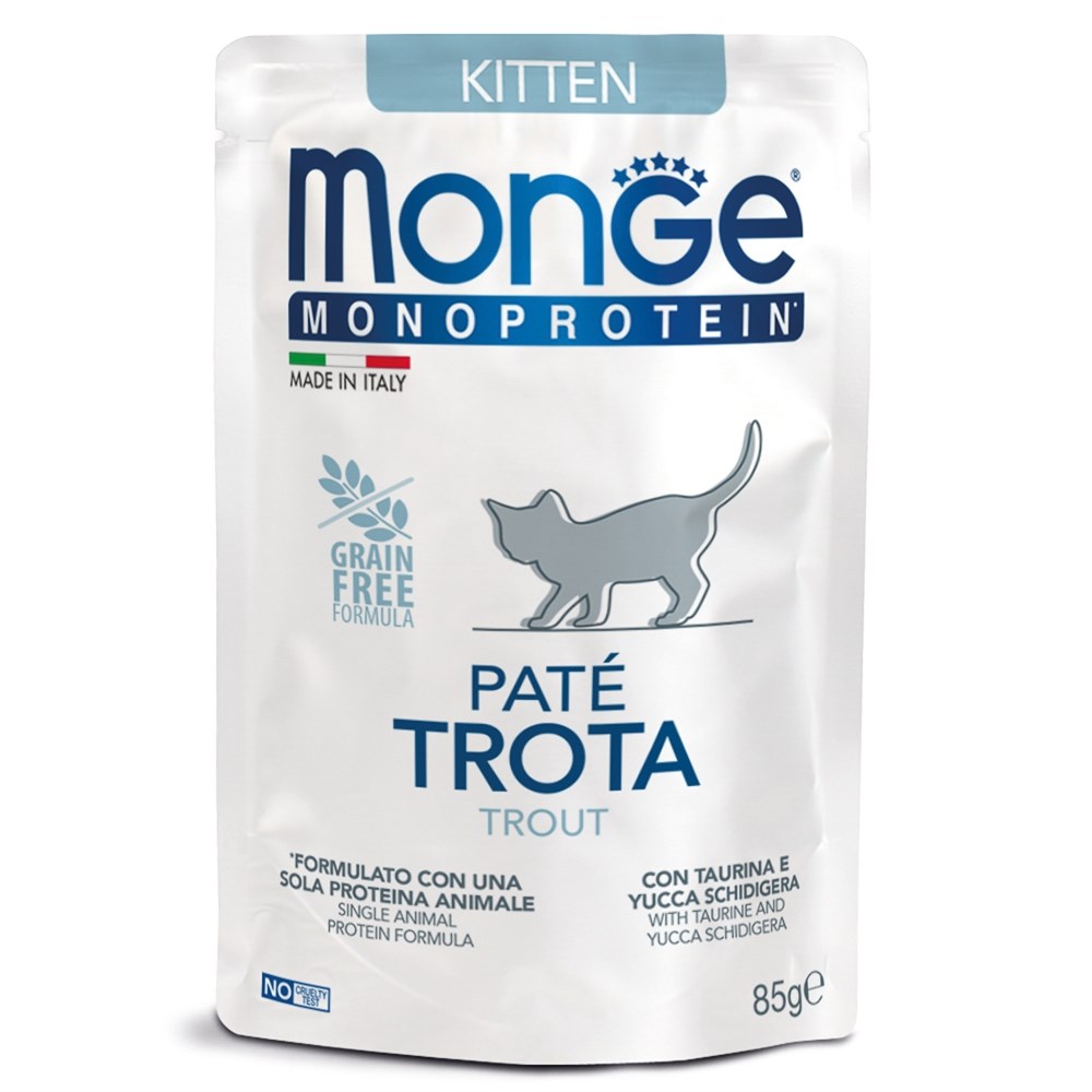 Monge Cat 85 г Monoprotein Pouch пауч для котят форель от зоомагазина Дино Зоо