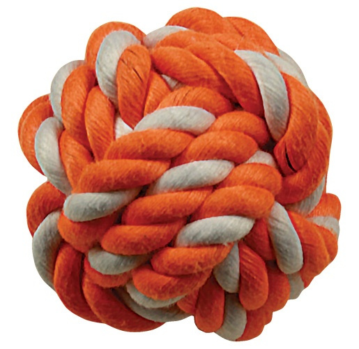 Игрушка веревочная оранжево-белый мячик  12,5 см Dog Fantasy