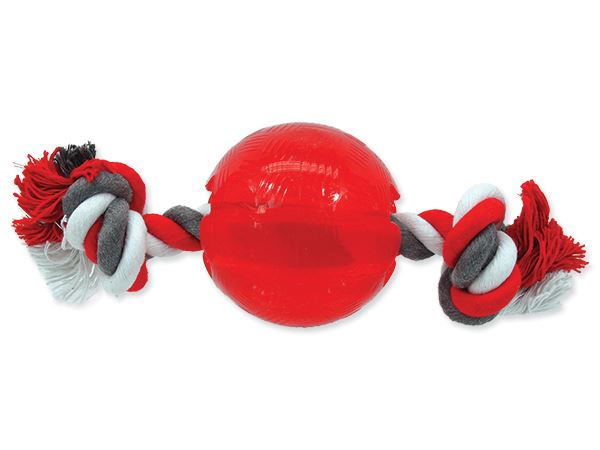 Игрушка для собак мячик с веревкой красный 9,5 см Dog Fantasy