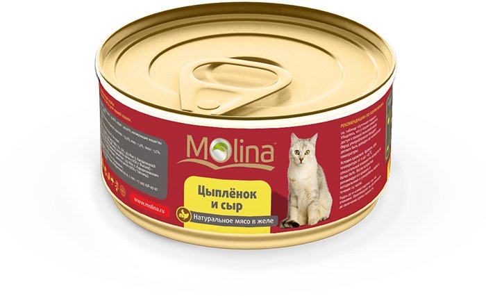 Молина 80 г консервы для кошек цыпленок с сыром в желе  (банка) от зоомагазина Дино Зоо