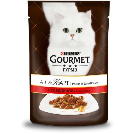 Gourmet "A la Carte" 85 г консервы для взрослых кошек с говядиной с морковью, томатом и цуккини (пауч) от зоомагазина Дино Зоо