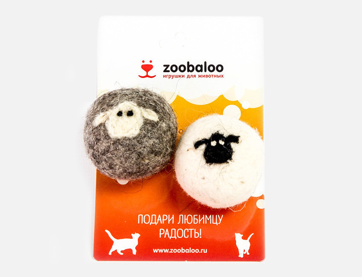 Набор шерстяных мячей Овечка (белый, серый) 6 см  Zoobaloo