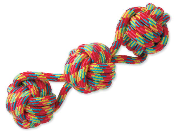 Игрушка веревочная разноцветная 3 мяча 37 см Dog Fantasy от зоомагазина Дино Зоо