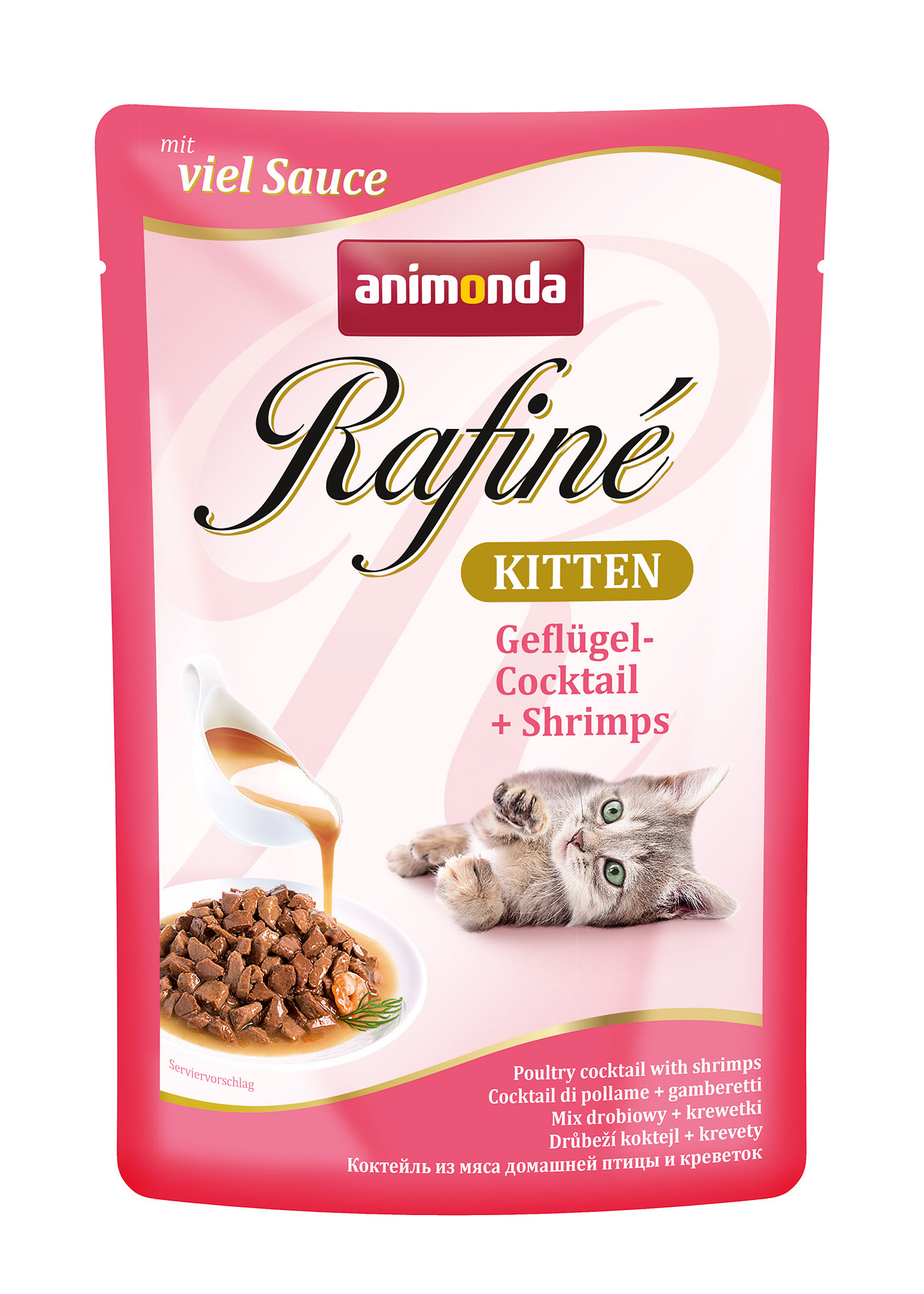 Rafine пауч для котят коктейль из мяса домашней птицы и креветок, Animonda