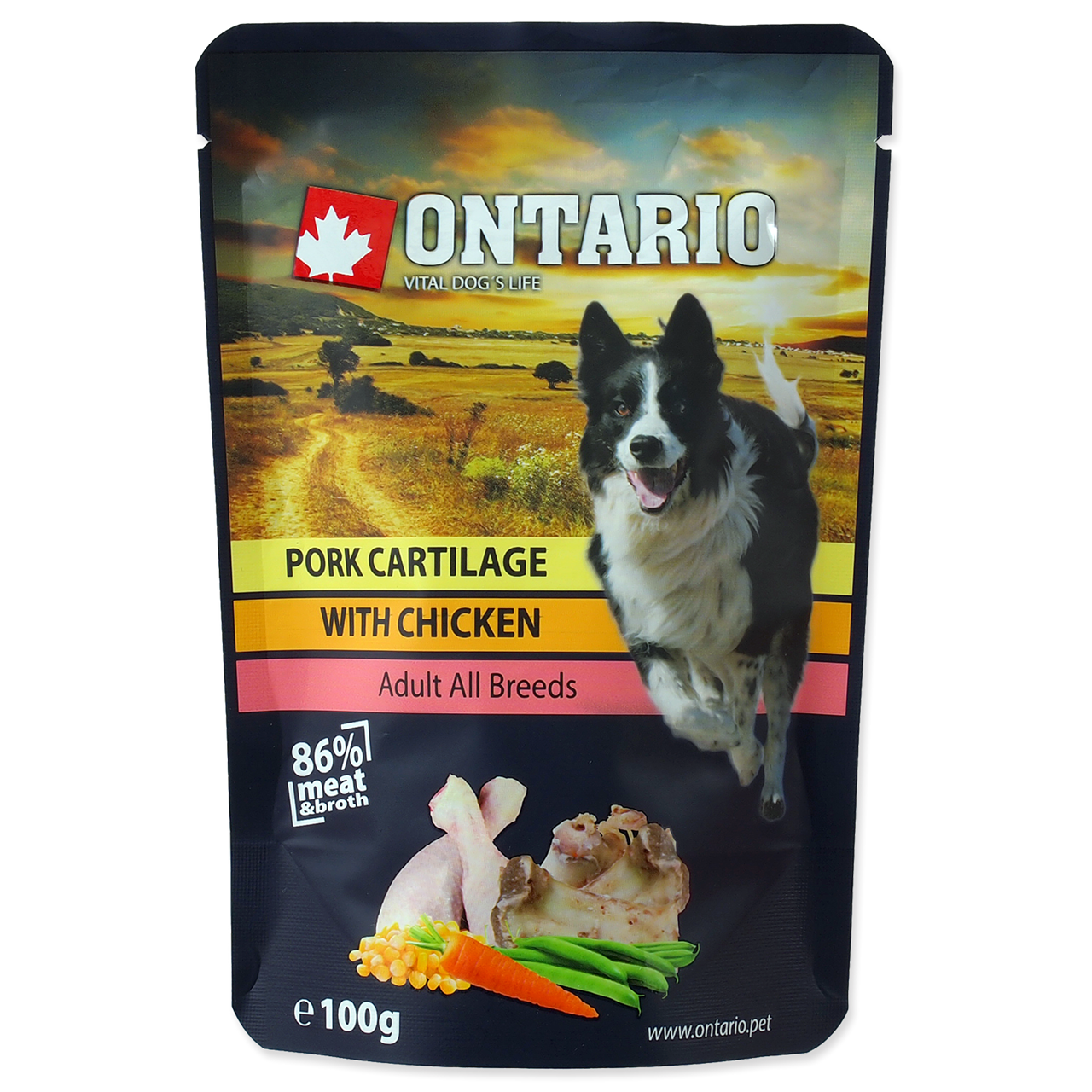 Ontario ципленок с овощами для собак и щенков от 2х мес. пауч 100г