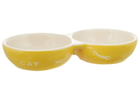Миска Nobby двойная CAT желтая керамика, 260мл