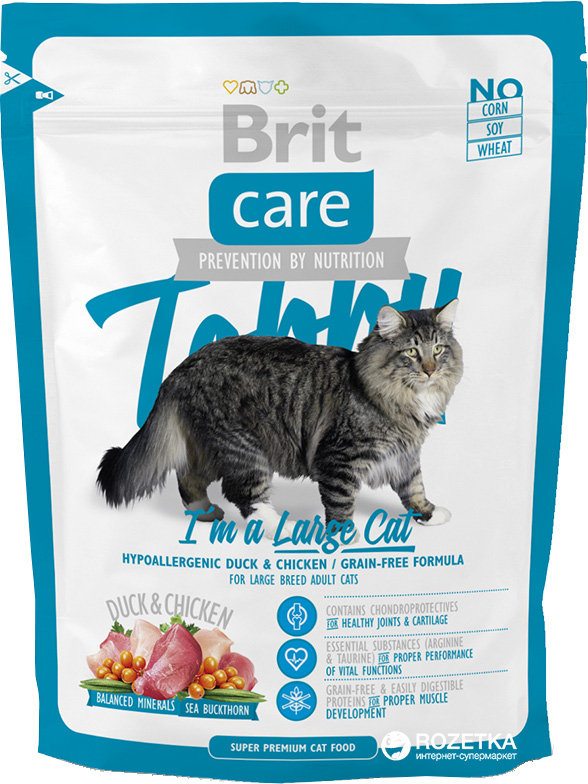 Care Cat Tobby Im a Large Cat корм для взрослых кошек крупных пород, с уткой и курицей, Brit от зоомагазина Дино Зоо