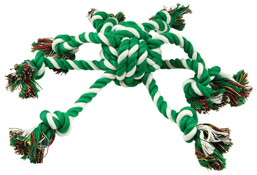 Игрушка веревочная зелено-белый осьминог с 7 щупальцами 45 см Dog Fantasy