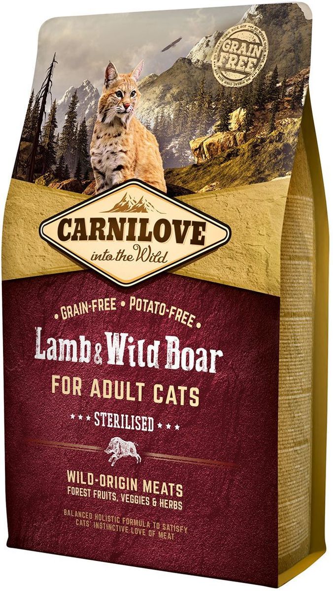Sterilised Lamb & Wild Boar for Adult корм для стерилизованных кошек, с ягненком и диким кабаном (2 кг), Carnilove от зоомагазина Дино Зоо