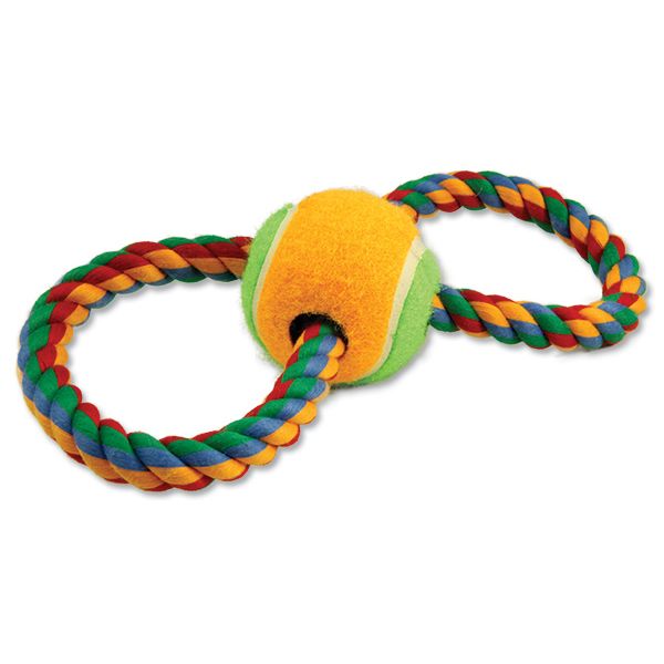 Игрушка веревочная разноцветная 25 см с теннисным мячиком Dog Fantasy от зоомагазина Дино Зоо