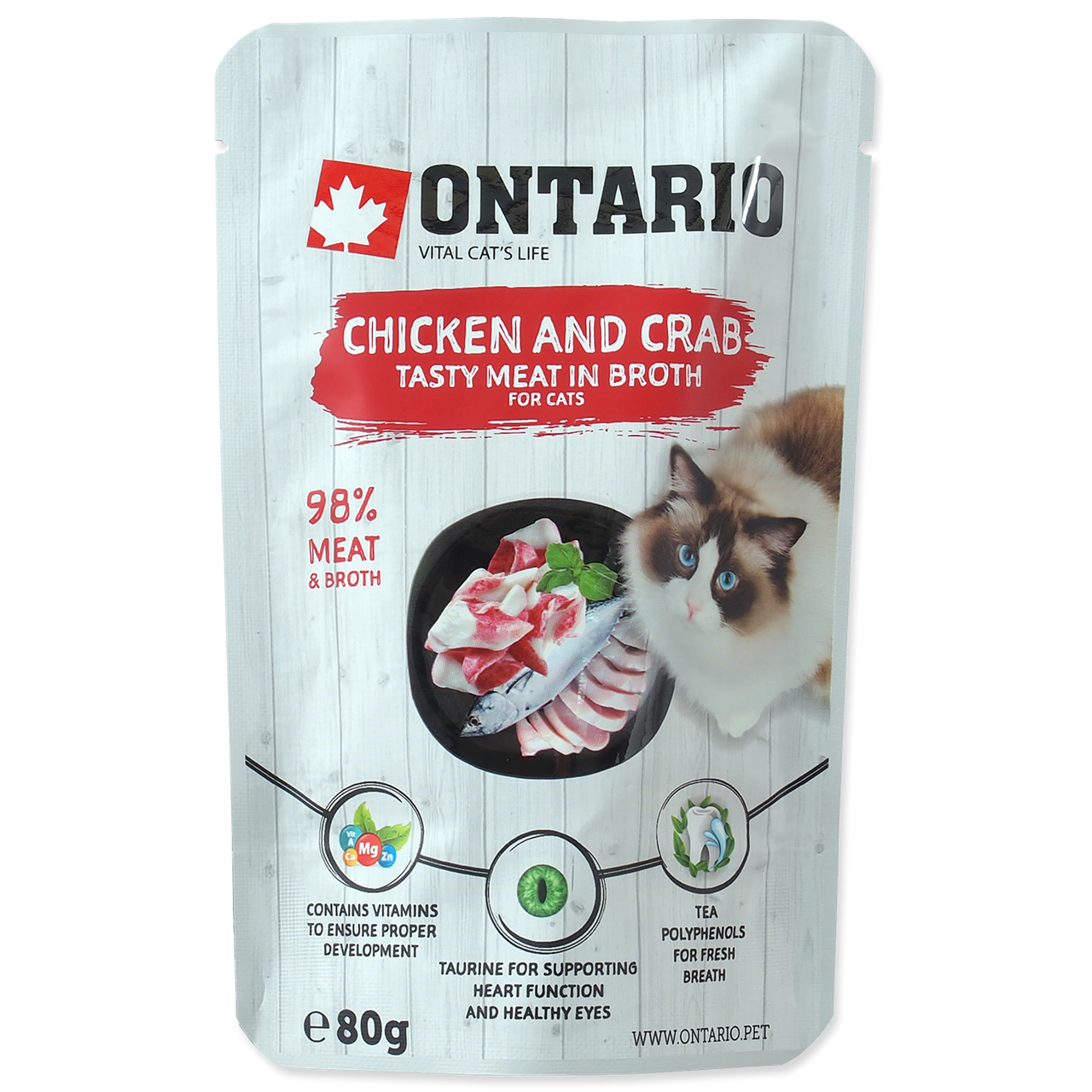 Ontario курица и краб в бульоне для кошек и котят с 4х мес. пауч 80г