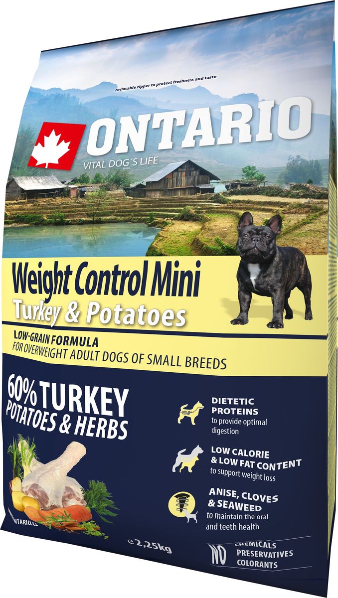 Ontario корм сухой для собак мини пород с избыточным весом Индейка с картофелем