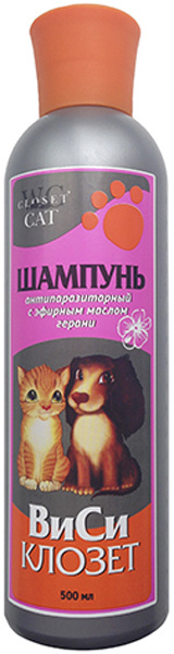 Шампунь  для кошек и собак, антипаразитарный, с эфирным маслом герани, ВиСи Клозет от зоомагазина Дино Зоо
