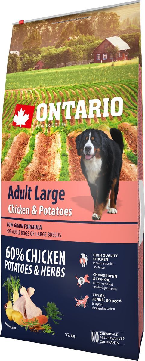 Ontario корм сухой для взрослых собак крупных пород с курицей и картофелем от зоомагазина Дино Зоо