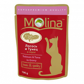 Молина 80 г консервы для кошек филе тунца с крабом в соусе (пауч) от зоомагазина Дино Зоо