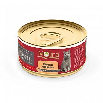 Молина 80 г консервы для кошек тунец с креветками в желе (банка) от зоомагазина Дино Зоо