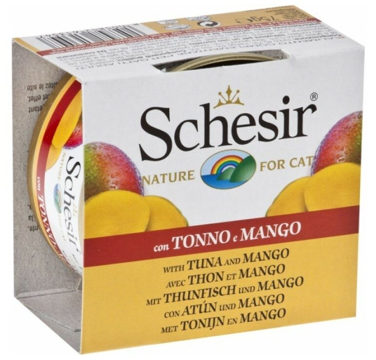 Schesir 75 гр консервы для кошек тунец/манго/рис (банка) от зоомагазина Дино Зоо