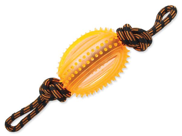 Игрушка для собак резиновая мяч регби оранжевый на веревке 45 см Dog Fantasy