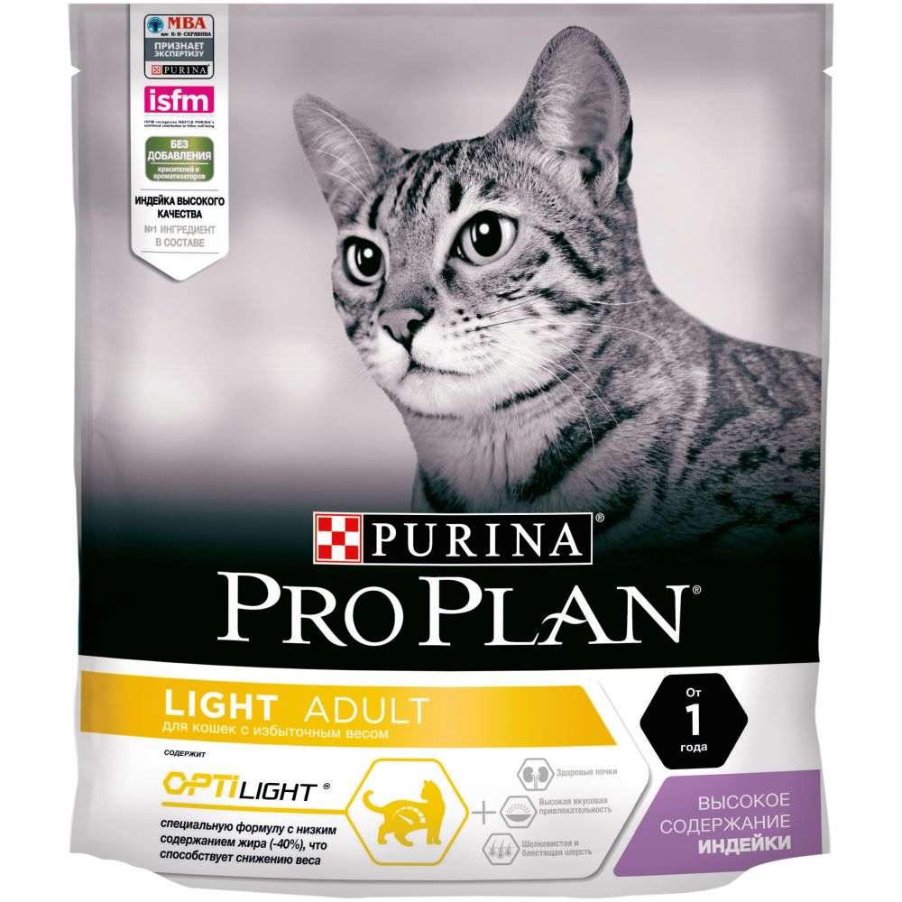 Purina Pro Plan  "Light" Корм сухой для  кошек низкокалорийный Индейка от зоомагазина Дино Зоо