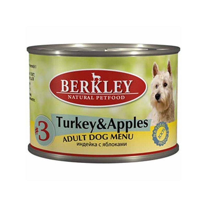 №3 Консервы для взрослых собак, индейка с яблоками, Berkley от зоомагазина Дино Зоо