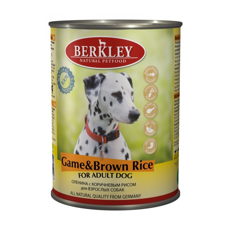 Консервы для взрослых собак, оленина с коричневым рисом, Berkley от зоомагазина Дино Зоо