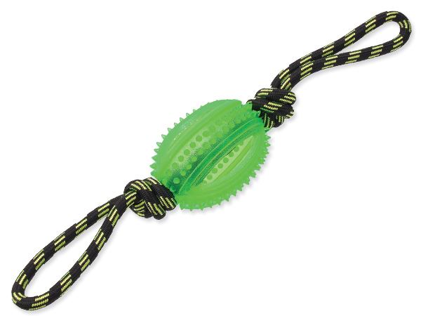 Игрушка для собак резиновая мяч регби зеленый на веревке 38 см Dog Fantasy от зоомагазина Дино Зоо