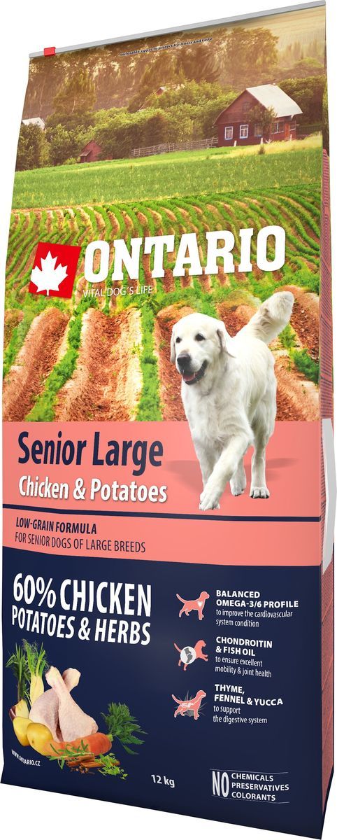 Ontario корм сухой для пожилых собак крупных пород с курицей и картофелем от зоомагазина Дино Зоо