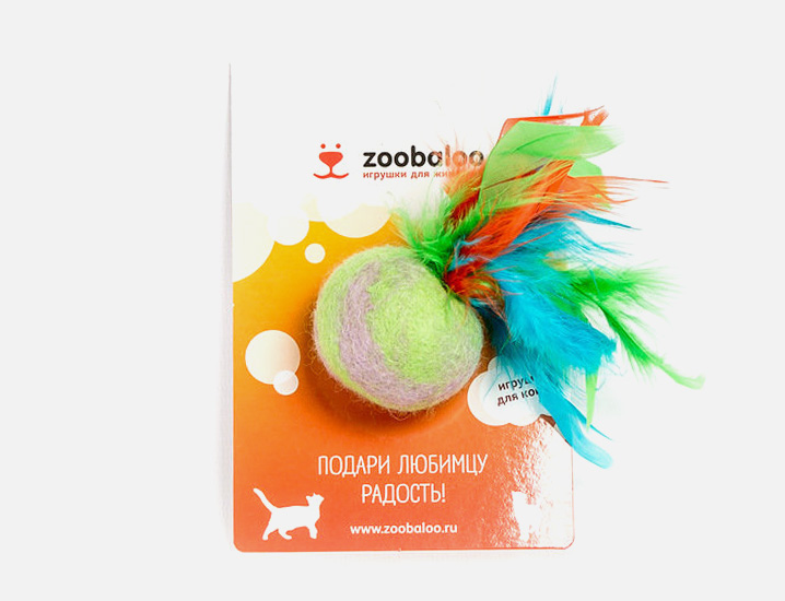 Шерстяной мяч  Фьюжн с пером (фиолетово-зеленый)  4 см от зоомагазина Дино Зоо
