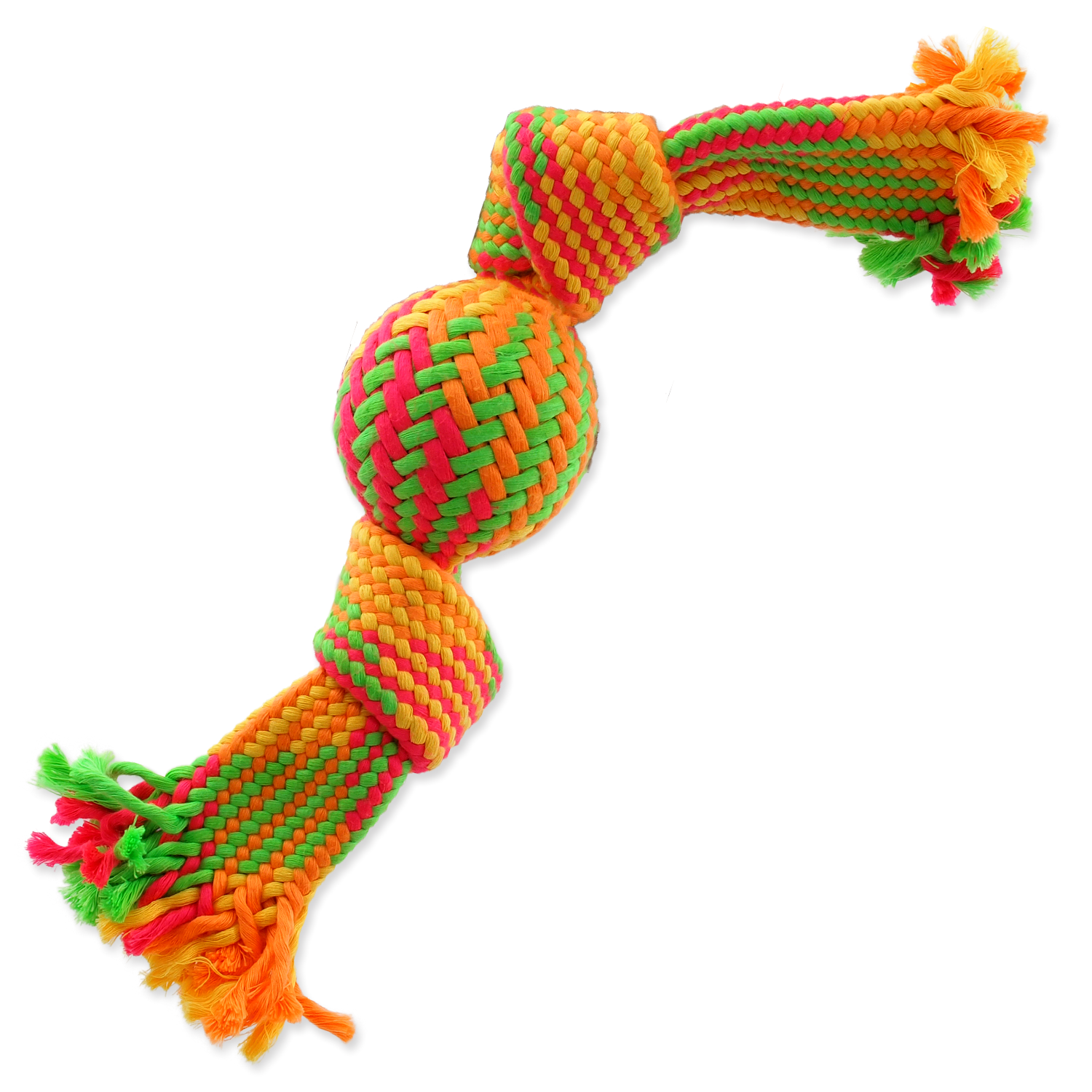 Игрушка веревочная разноцветная мяч с 2 узлами 40 см Dog Fantasy от зоомагазина Дино Зоо
