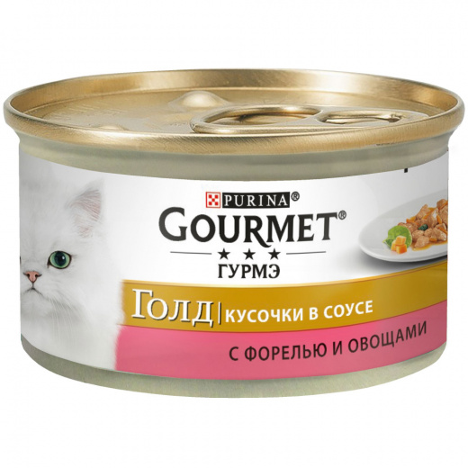 GOURMET GOLD 85 г корм консервы для кошек суфле с овощами Форель/Томат (банка) от зоомагазина Дино Зоо