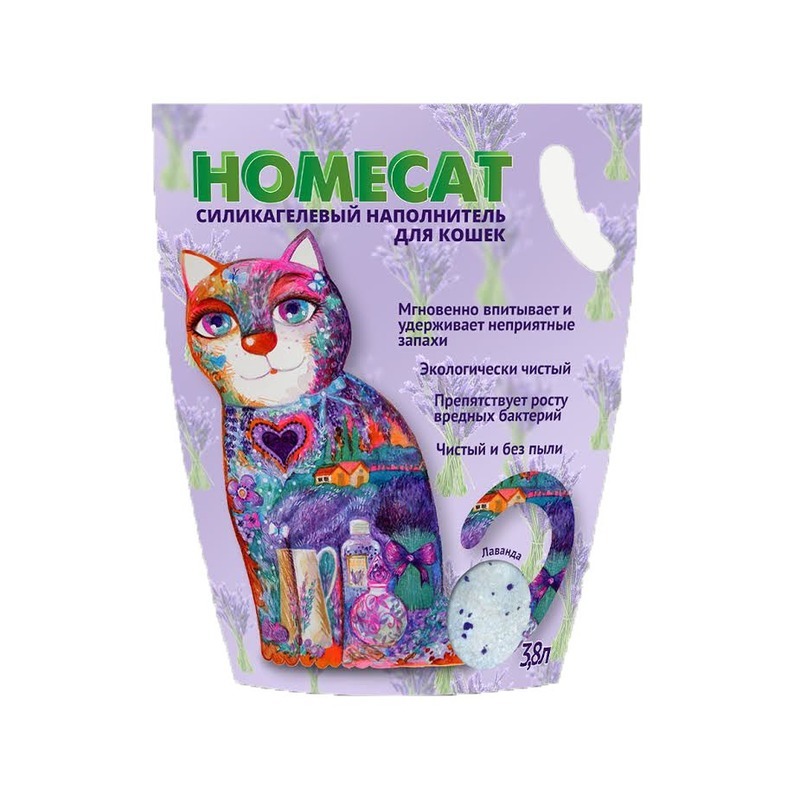 Наполнитель для туалета HOMECAT силикагель 3,8л лаванда, HomeCat