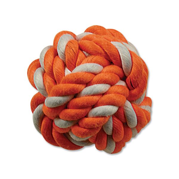 Игрушка веревочная оранжево-белый мячик  12,5 см Dog Fantasy от зоомагазина Дино Зоо