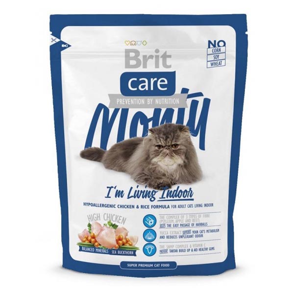 Care Cat Monty Im Living Indoor корм для взрослых кошек, живущих в доме, с курицей и рисом, Brit от зоомагазина Дино Зоо