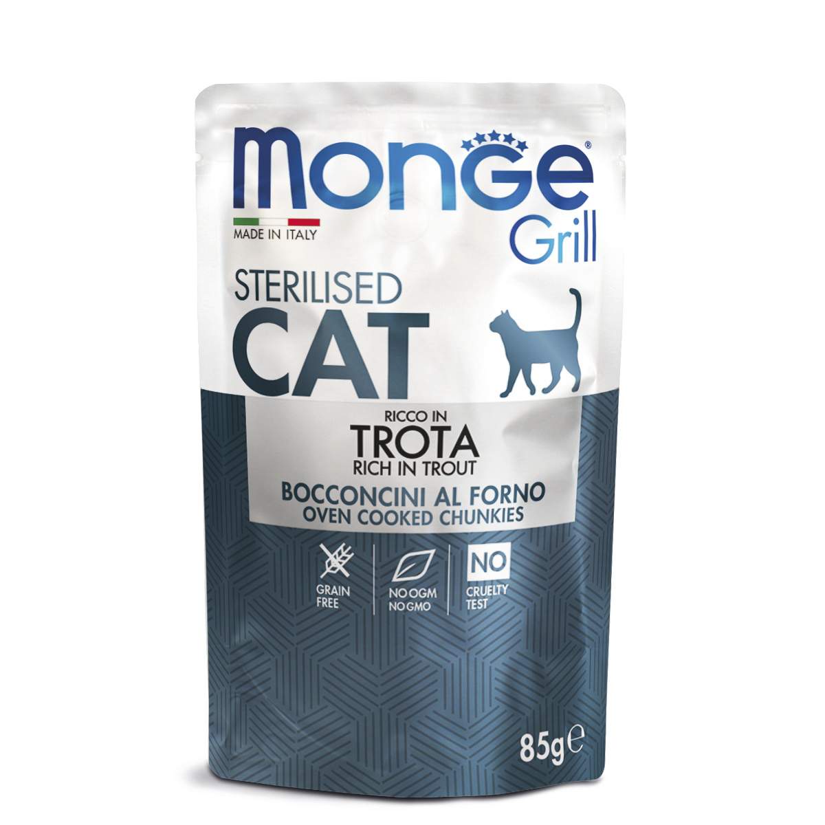Monge Cat Grill Pouch влажный корм (пауч) для стерилизованных кошек итальянская форель от зоомагазина Дино Зоо
