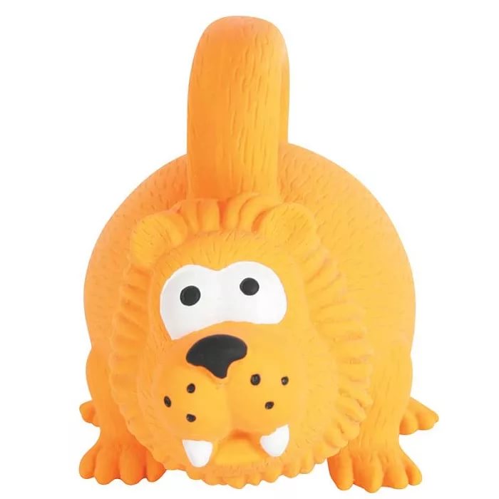 Золюкс Игрушка латексная, лев с ручкой оранжевый, 15 см от зоомагазина Дино Зоо