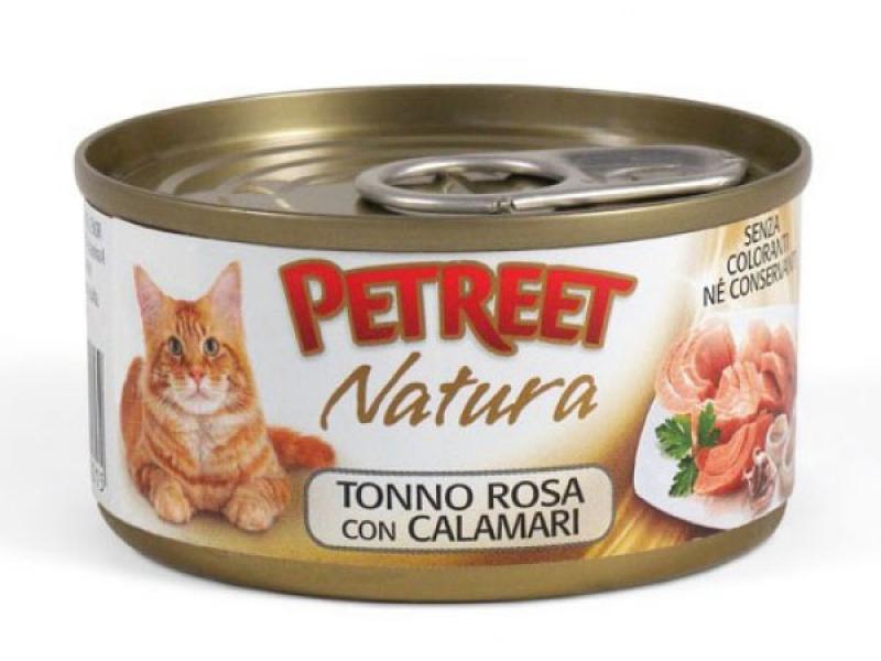 Консервы для кошек кусочки розового тунца с кальмарами, Petreet от зоомагазина Дино Зоо