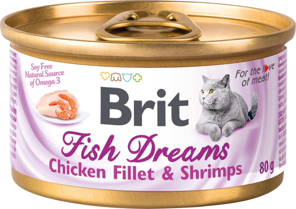 Брит  80 г консервы для кошек Fish Dreams Chicken fillet & Shrimps Куриное филе и креветки от зоомагазина Дино Зоо