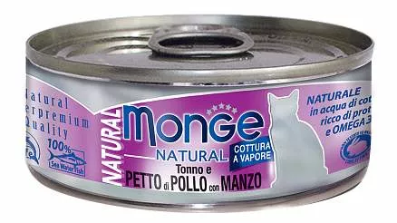 Monge Cat Natural консервы для кошек тунец с курицей и говядиной